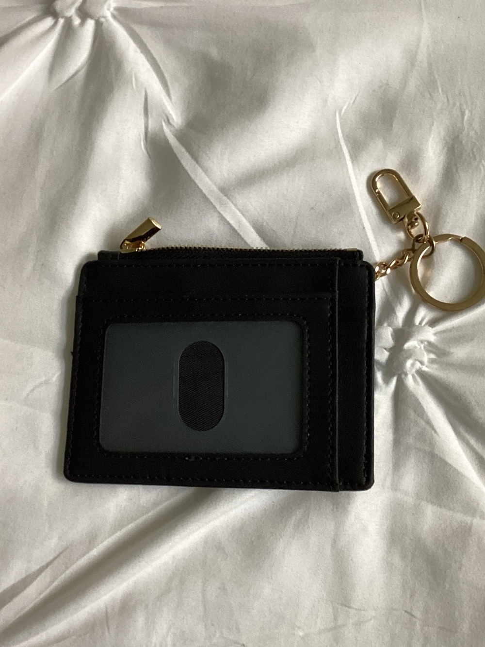 Black Card & Keyring Wallet with Gold Hardware